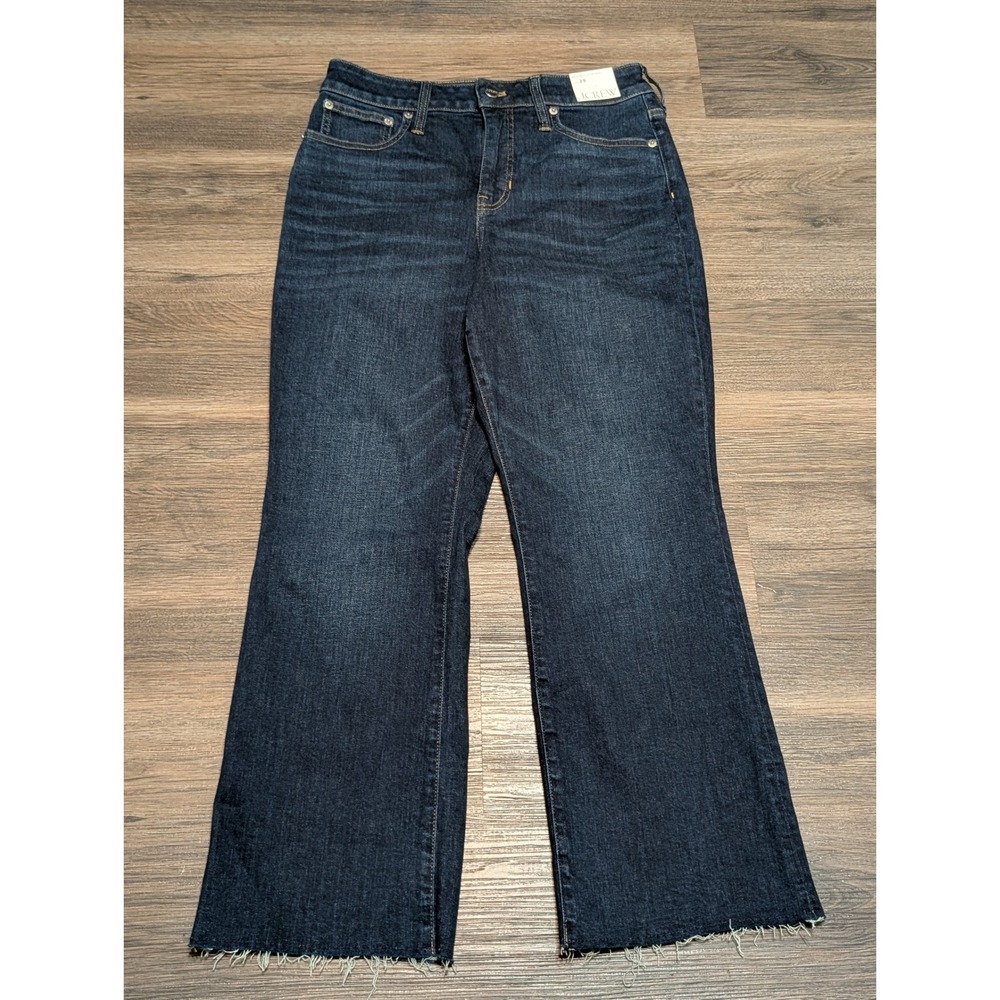 J Crew 103 Curvy Kick Out Flare Jeans Womens 29 High Rise Dark Wash Raw Hem